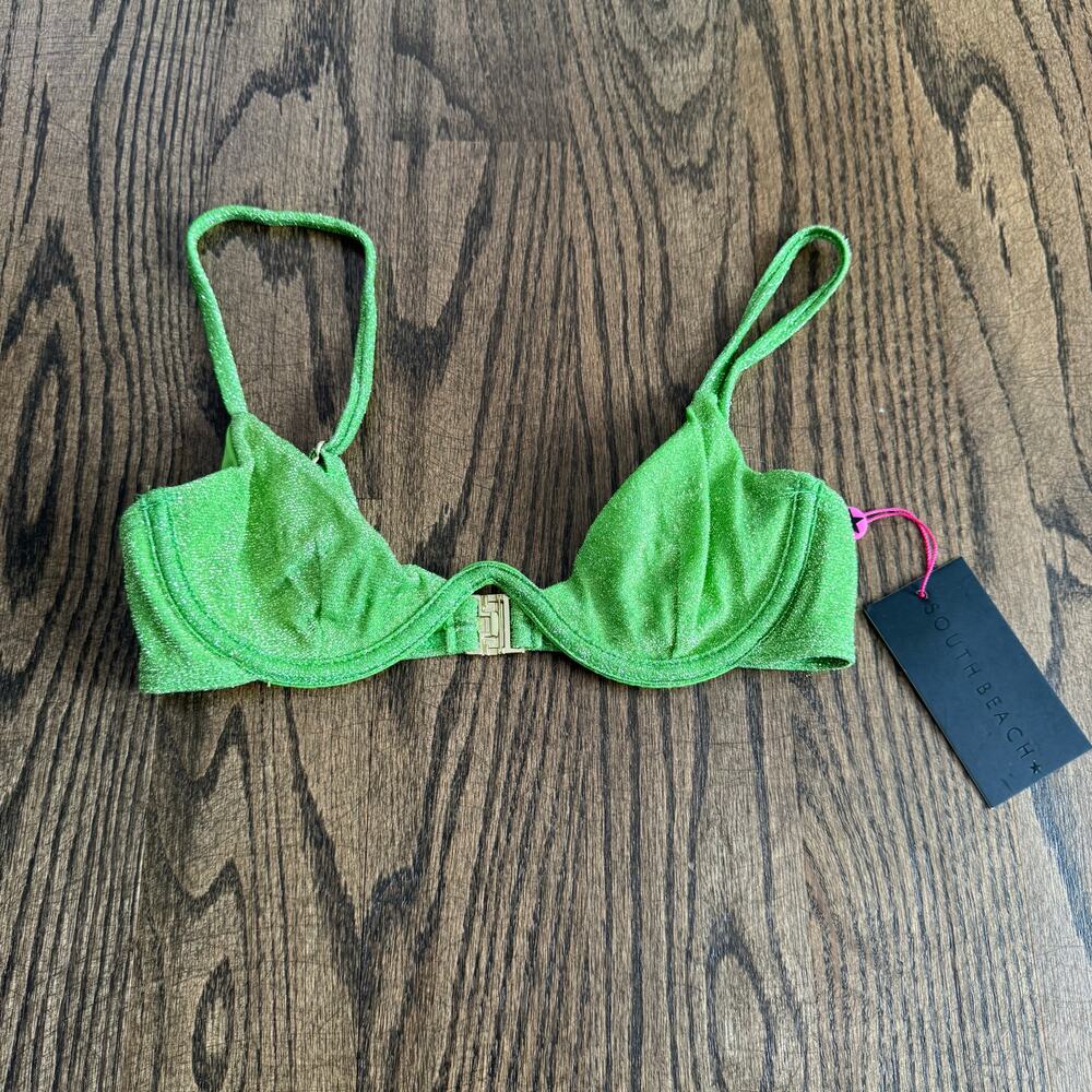 South Beach Swim Women Lime Green Glitter Underwire Bikini Top Size Small/4 ASOS